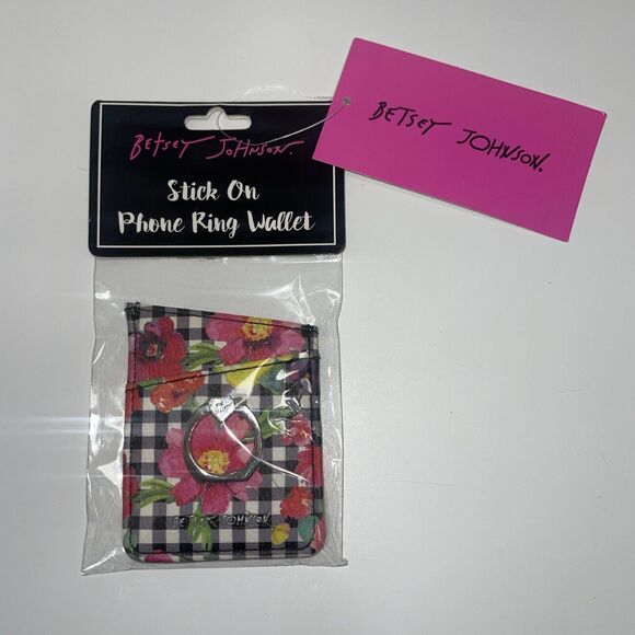 Betsey Johnson Stick On Phone Ring Wallet In Floral Print New - Picture 1 of 6